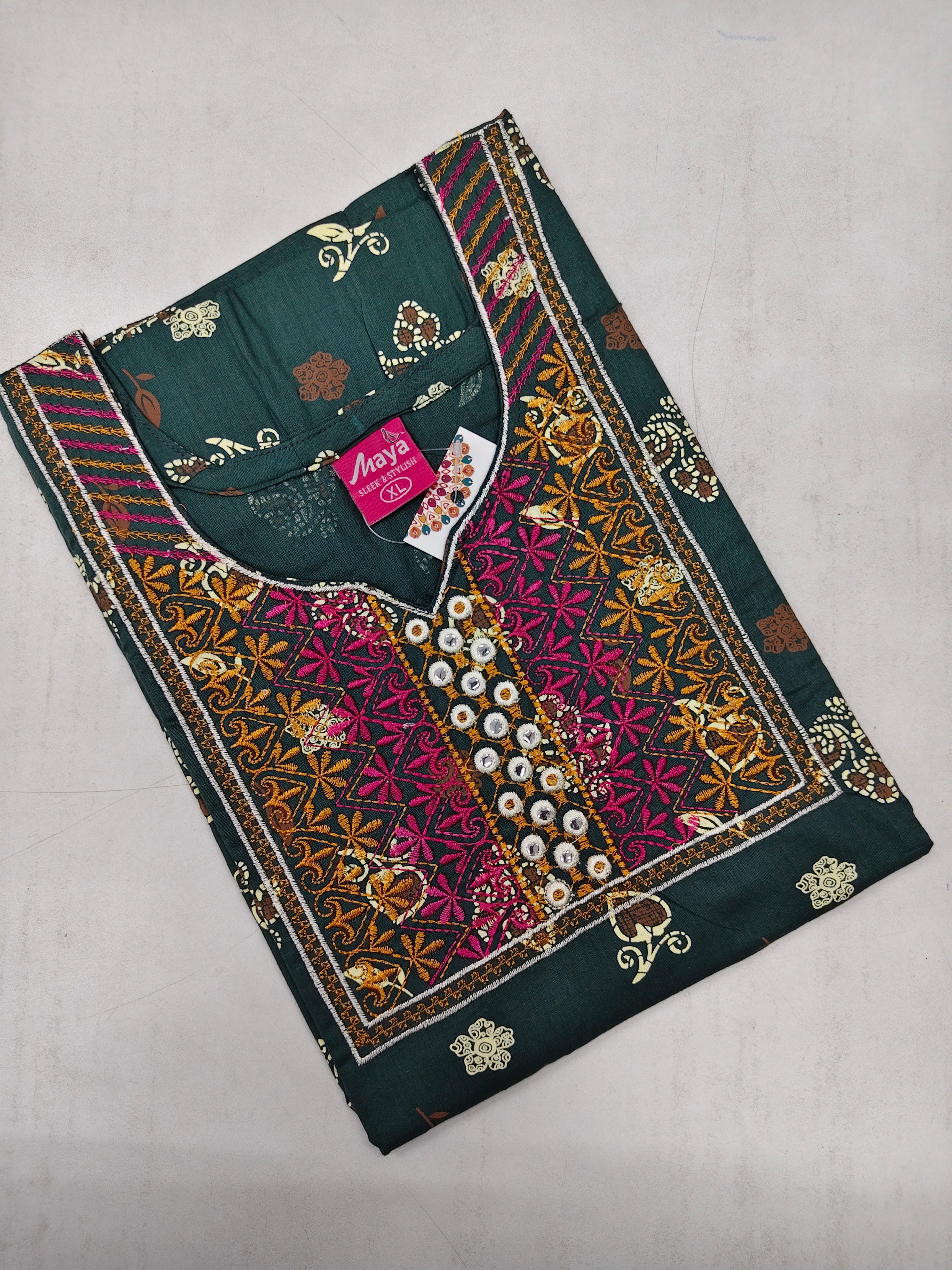 Mirror Work Cotton Nighty with Elegant Embroidery – Soft & Stylis