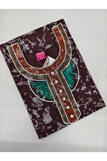 Mirror Work Cotton Nighty with Elegant Embroidery – Soft & Stylis