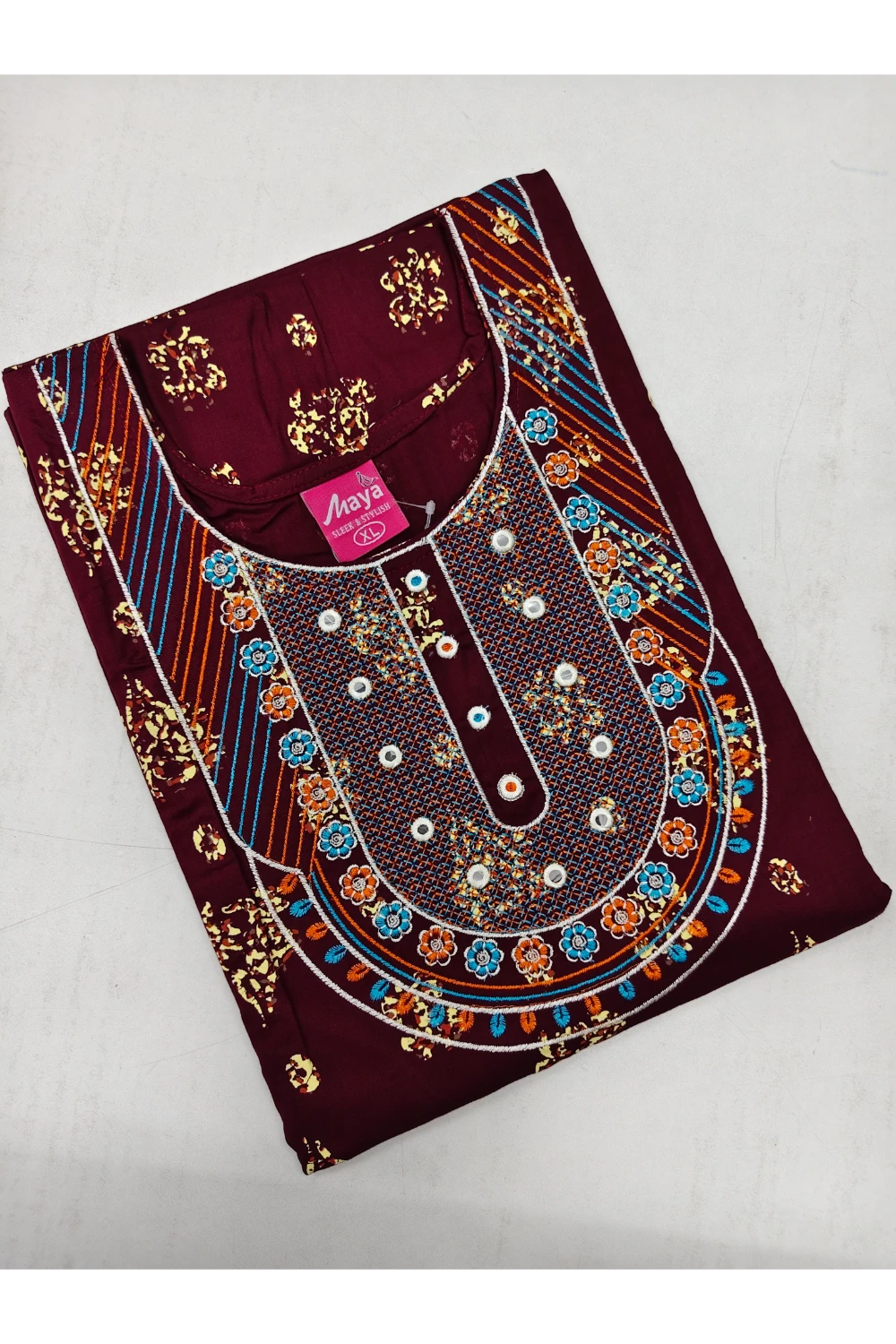 Mirror Work Cotton Nighty with Elegant Embroidery – Soft & Stylis