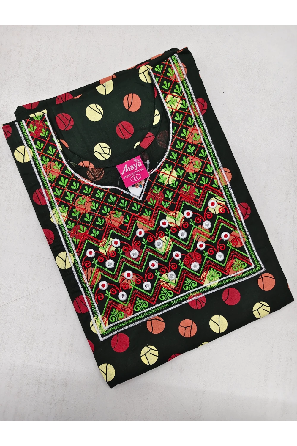 Mirror Work Cotton Nighty with Elegant Embroidery – Soft & Stylis