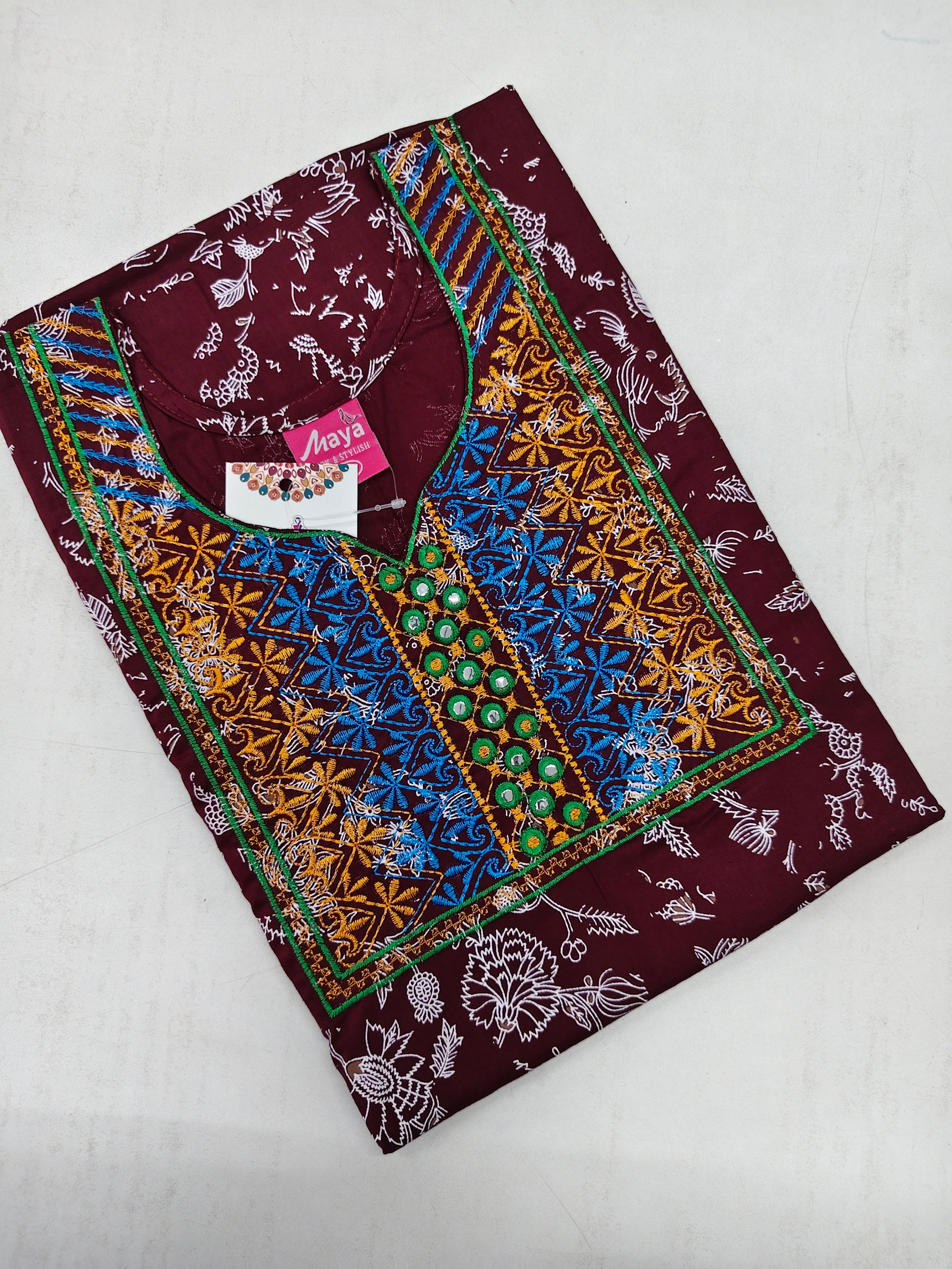 Mirror Work Cotton Nighty with Elegant Embroidery – Soft & Stylis