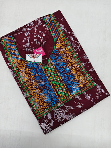 Mirror Work Cotton Nighty with Elegant Embroidery – Soft & Stylis