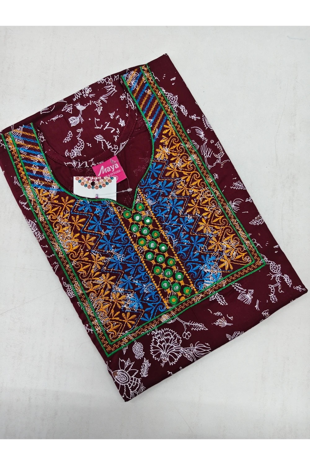 Mirror Work Cotton Nighty with Elegant Embroidery – Soft & Stylis