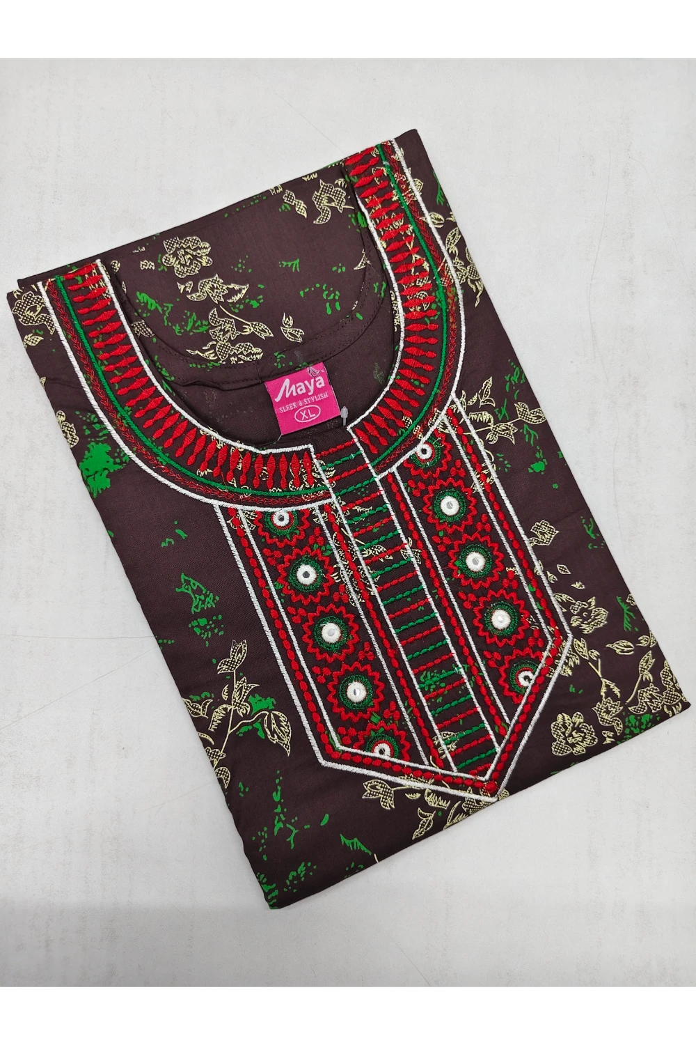 Mirror Work Cotton Nighty with Elegant Embroidery – Soft & Stylis