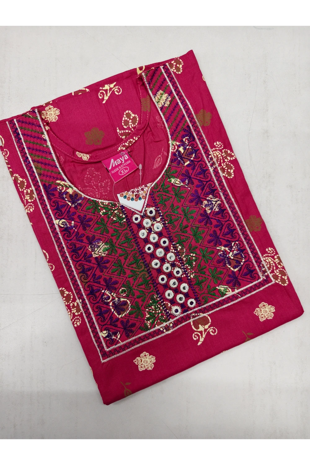 Mirror Work Cotton Nighty with Elegant Embroidery – Soft & Stylis