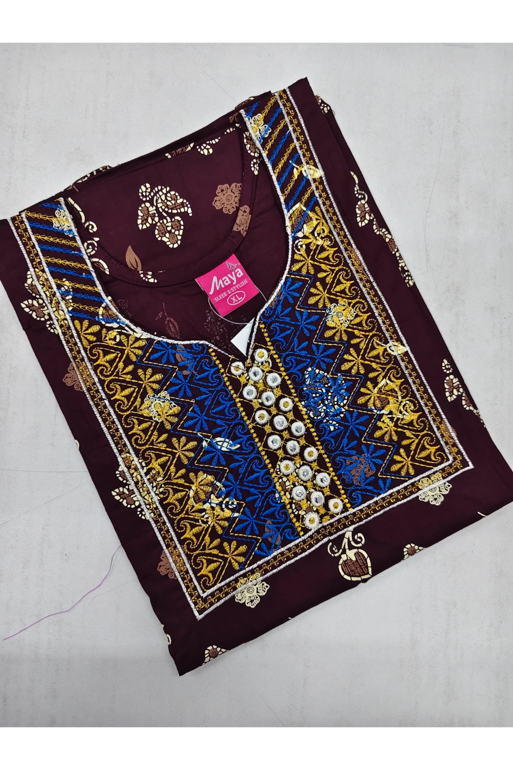 Mirror Work Cotton Nighty with Elegant Embroidery – Soft & Stylis