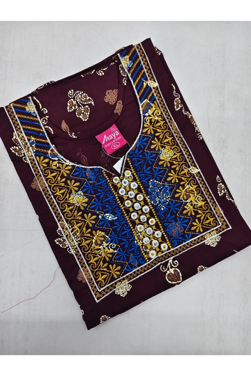 Mirror Work Cotton Nighty with Elegant Embroidery – Soft & Stylis