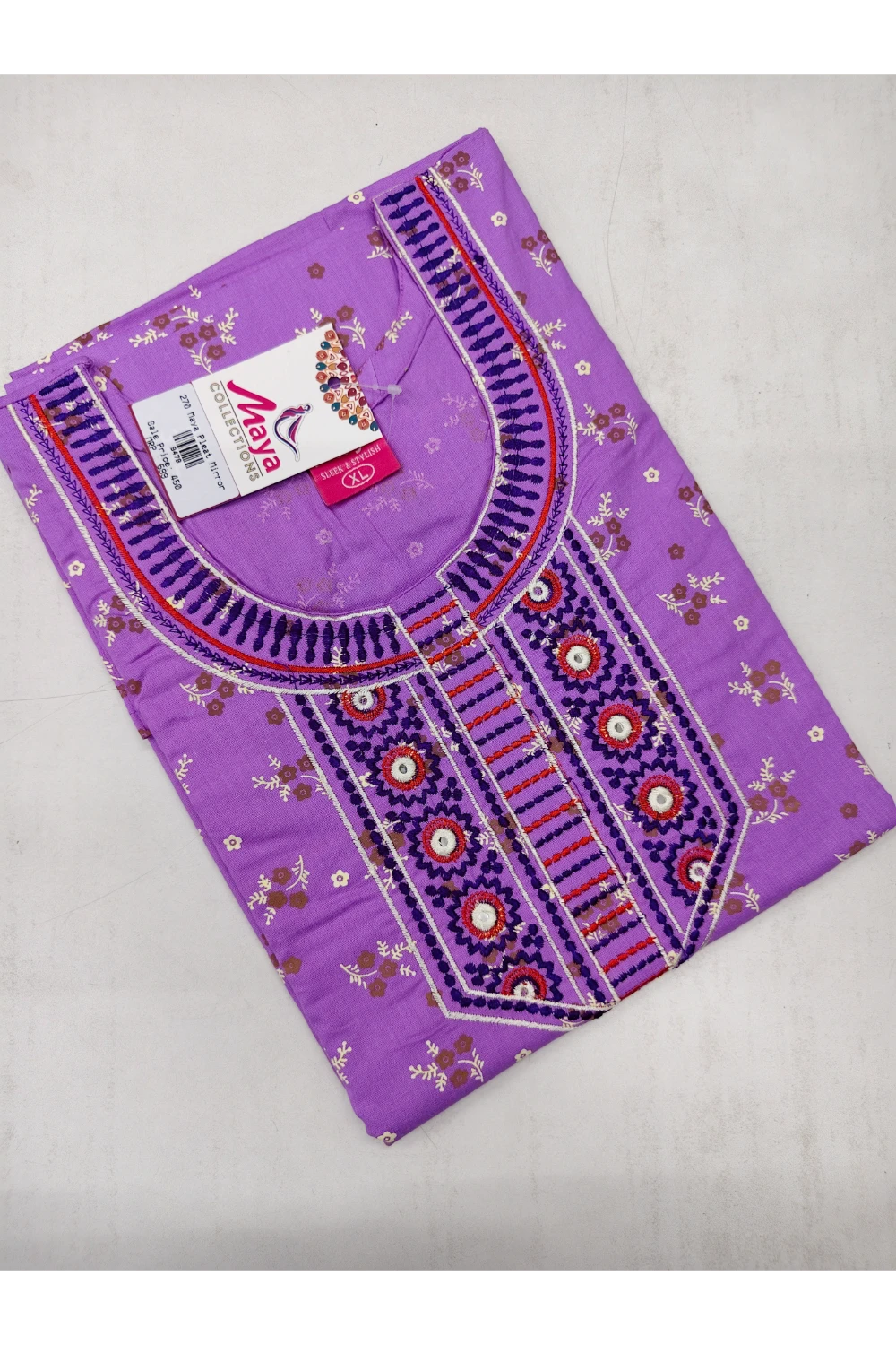 Mirror Work Cotton Nighty with Elegant Embroidery – Soft & Stylis