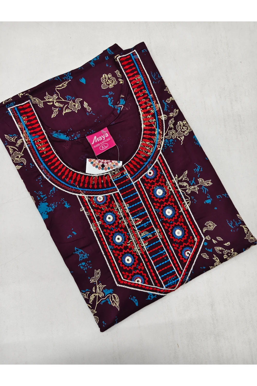 Mirror Work Cotton Nighty with Elegant Embroidery – Soft & Stylis