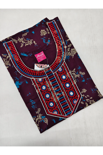 Mirror Work Cotton Nighty with Elegant Embroidery – Soft & Stylis