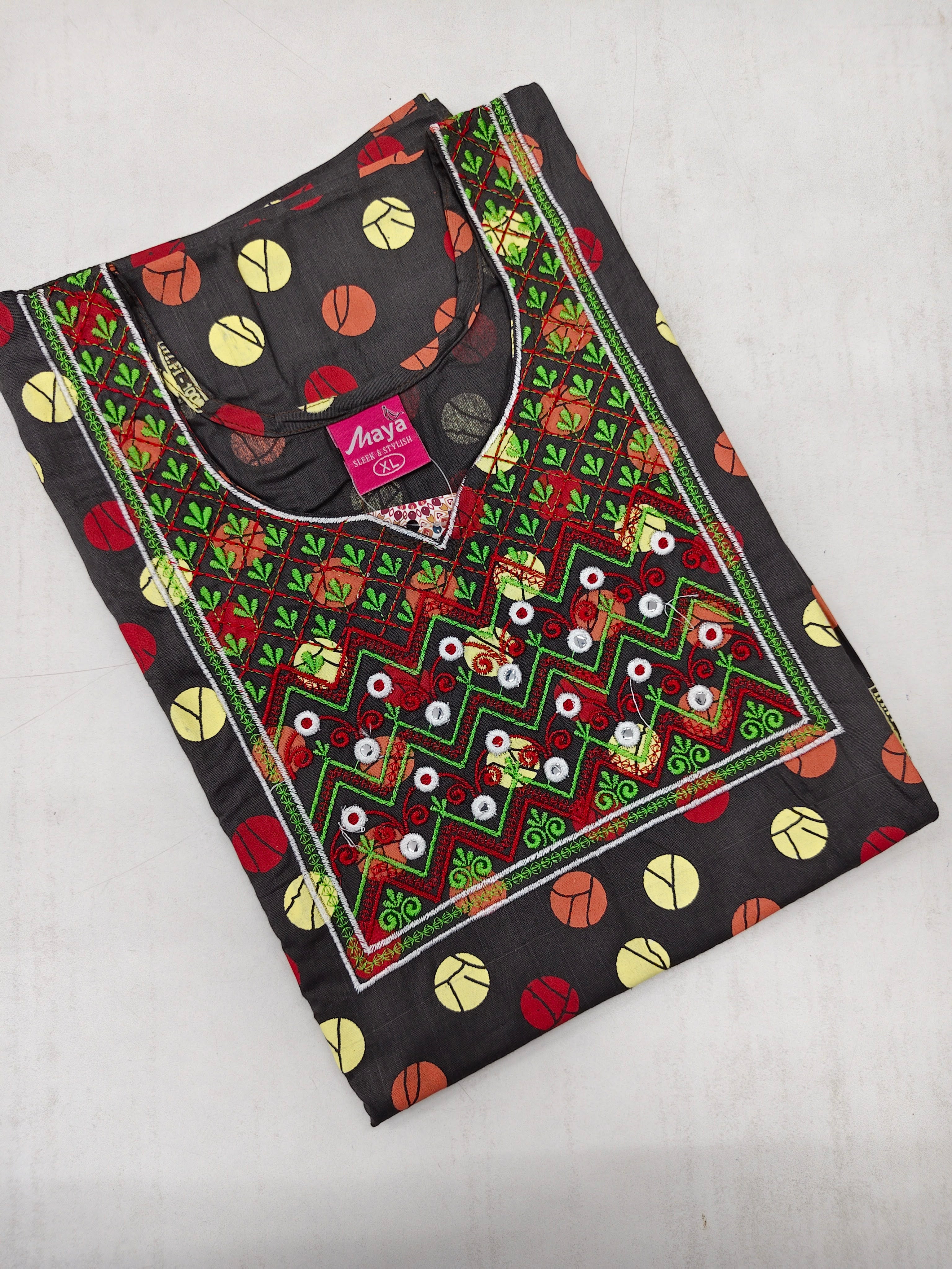 Mirror Work Cotton Nighty with Elegant Embroidery – Soft & Stylis