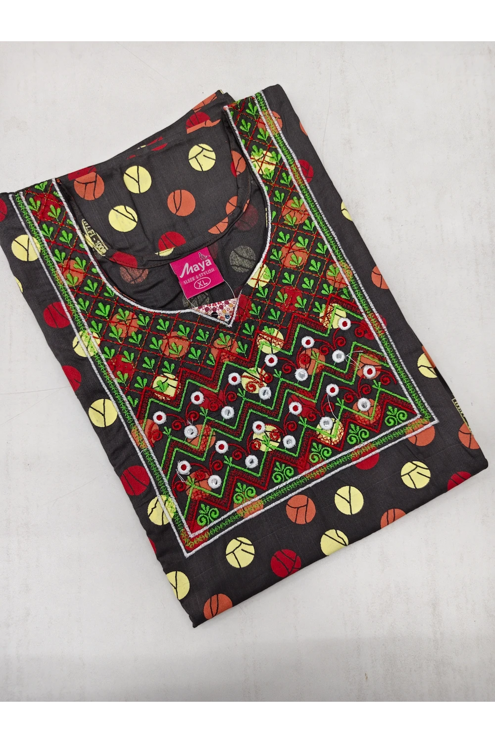 Mirror Work Cotton Nighty with Elegant Embroidery – Soft & Stylis