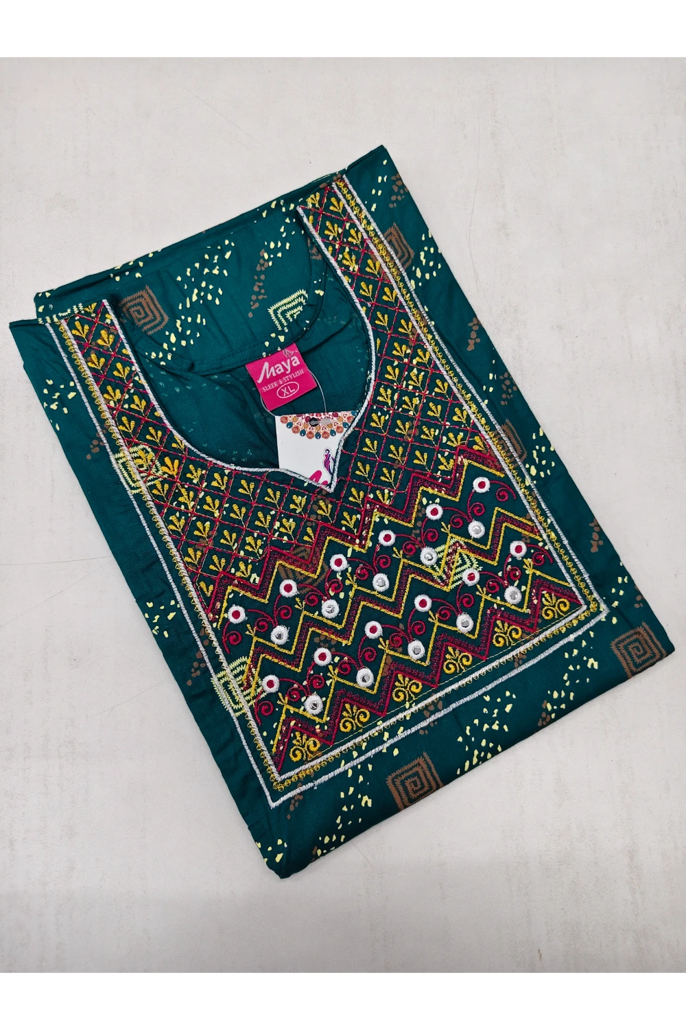 Mirror Work Cotton Nighty with Elegant Embroidery – Soft & Stylis