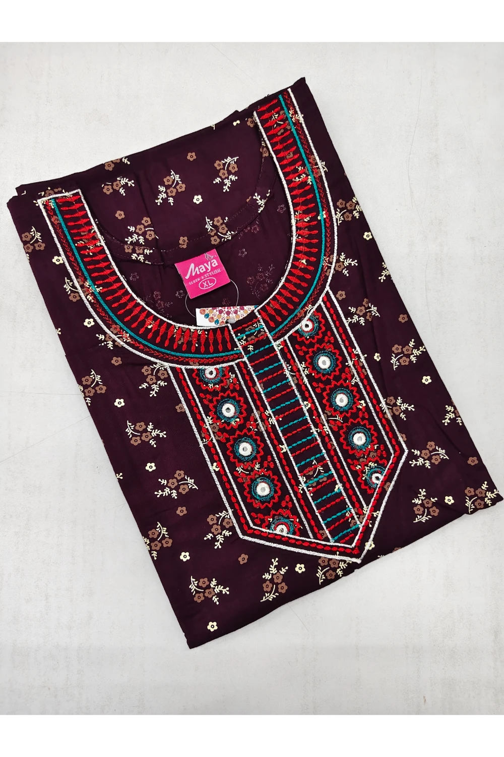 Mirror Work Cotton Nighty with Elegant Embroidery – Soft & Stylis