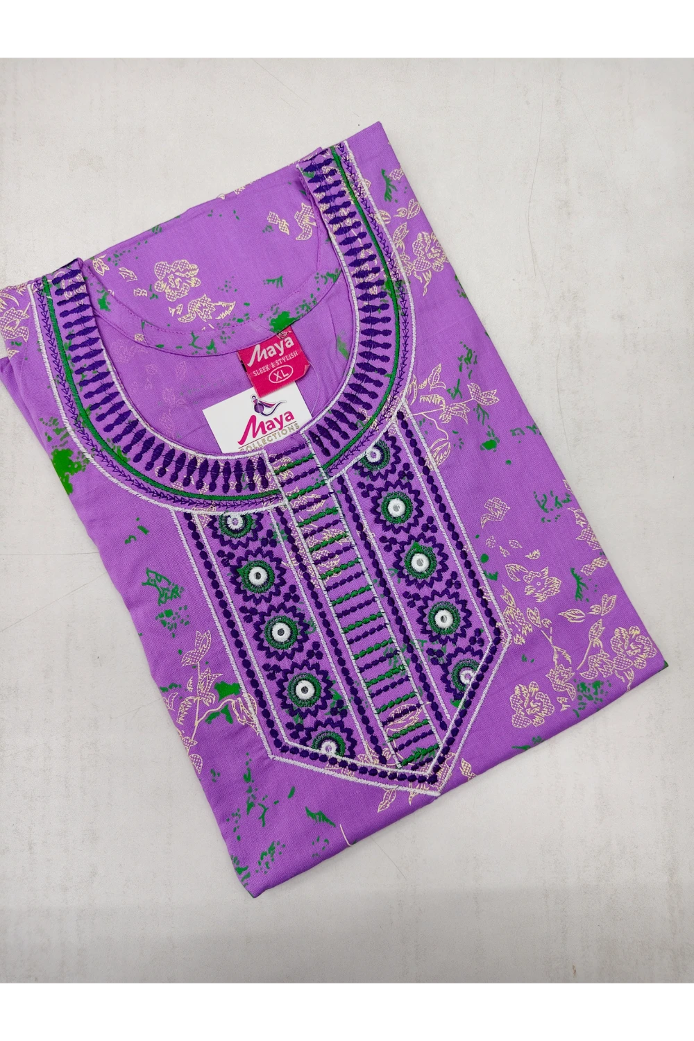 Mirror Work Cotton Nighty with Elegant Embroidery – Soft & Stylis