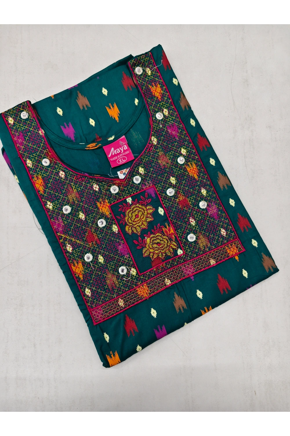 Mirror Work Cotton Nighty with Elegant Embroidery – Soft & Stylis