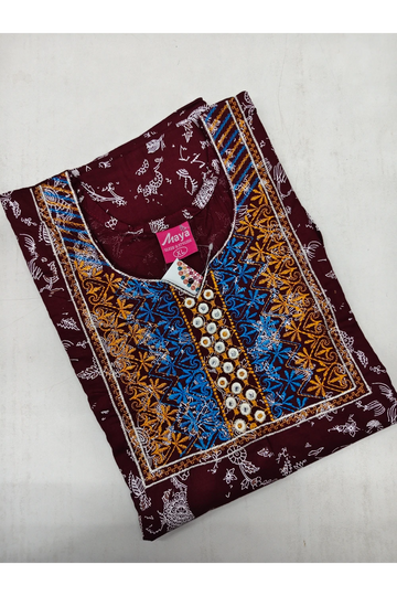 Mirror Work Cotton Nighty with Elegant Embroidery – Soft & Stylis