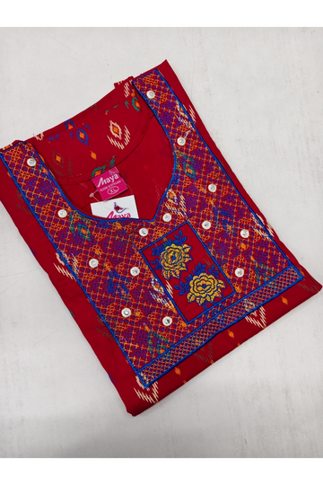 Mirror Work Cotton Nighty with Elegant Embroidery – Soft & Stylis