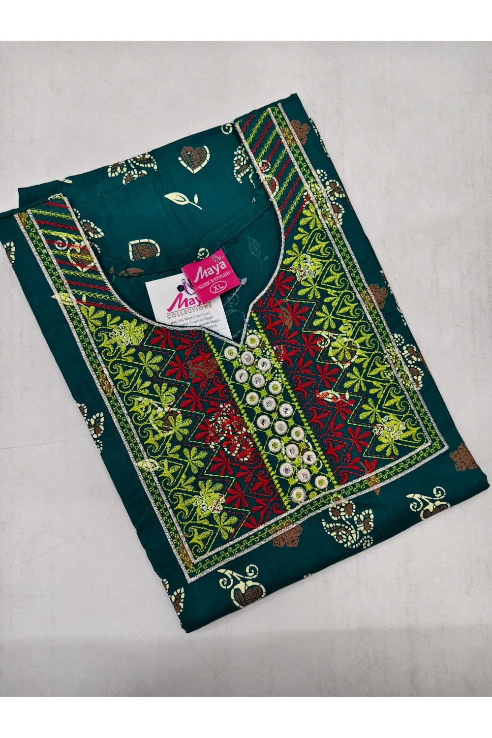 Mirror Work Cotton Nighty with Elegant Embroidery – Soft & Stylis