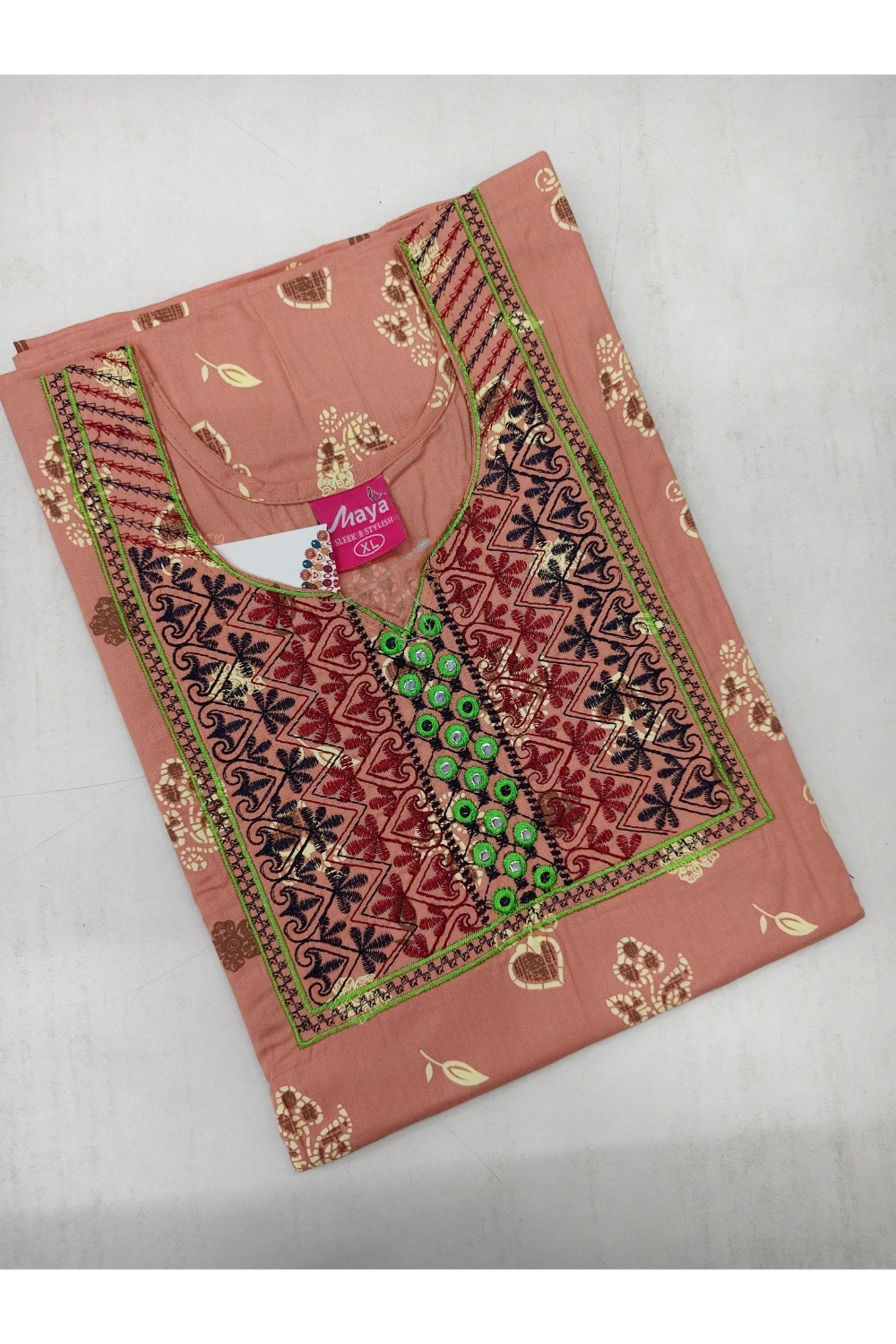 Mirror Work Cotton Nighty with Elegant Embroidery – Soft & Stylis