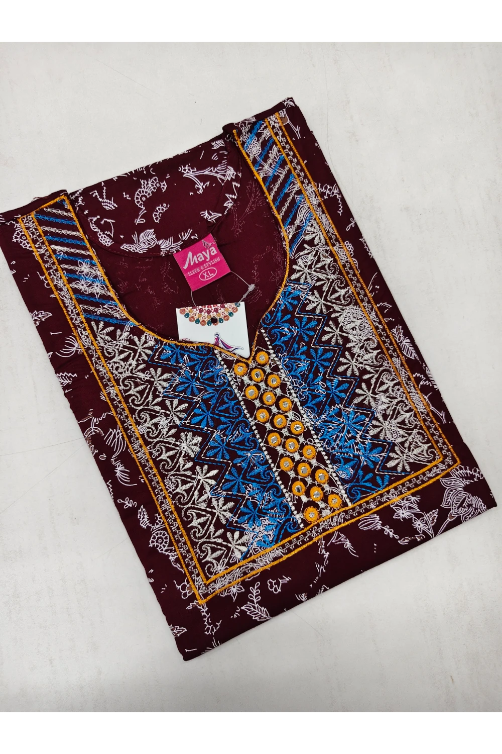 Mirror Work Cotton Nighty with Elegant Embroidery – Soft & Stylis