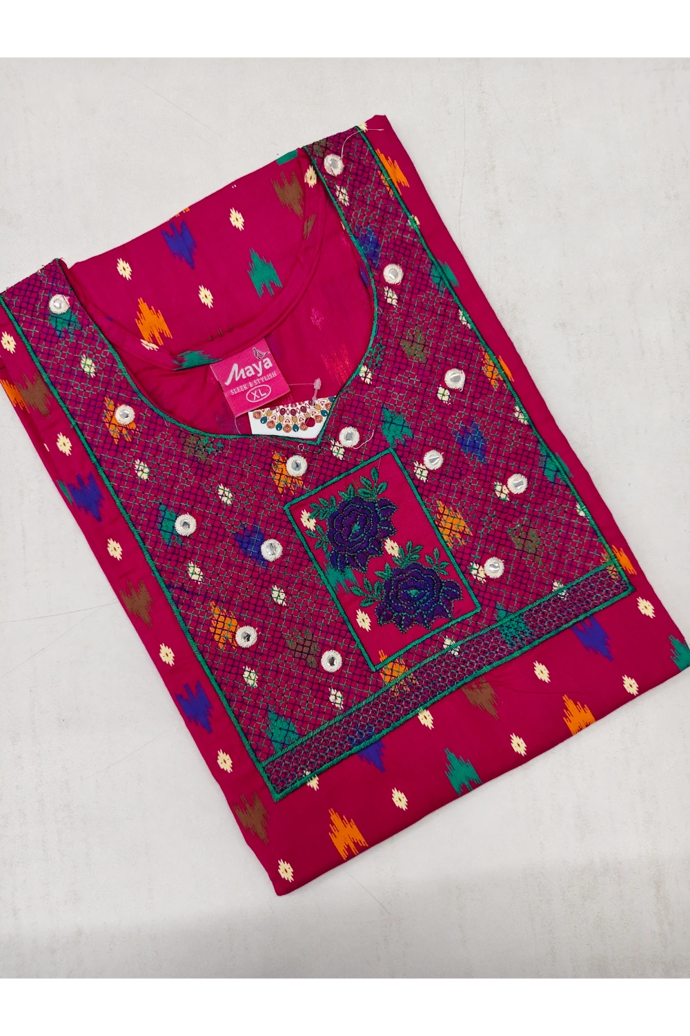 Mirror Work Cotton Nighty with Elegant Embroidery – Soft & Stylis