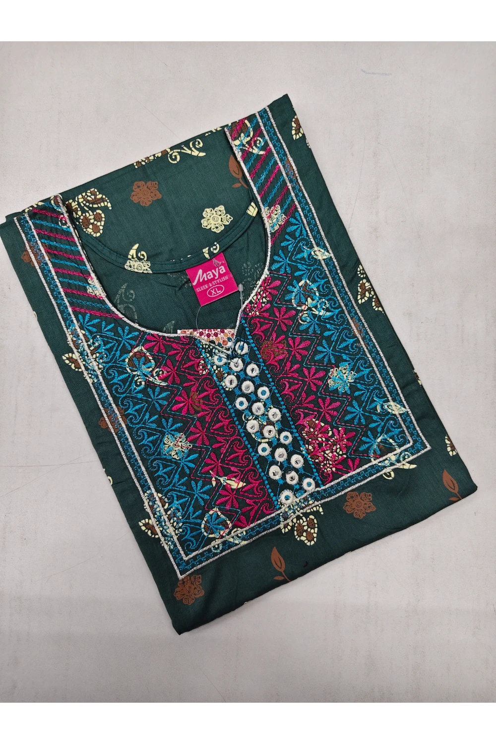 Mirror Work Cotton Nighty with Elegant Embroidery – Soft & Stylis