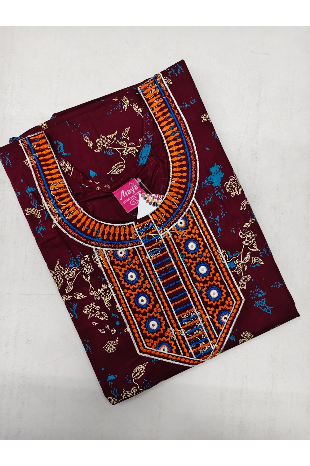 Mirror Work Cotton Nighty with Elegant Embroidery – Soft & Stylis