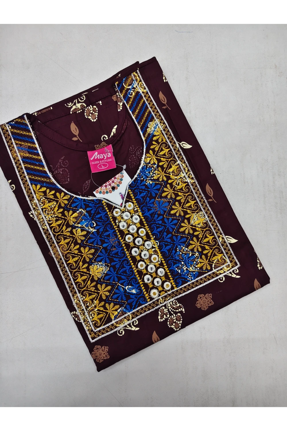 Mirror Work Cotton Nighty with Elegant Embroidery – Soft & Stylis