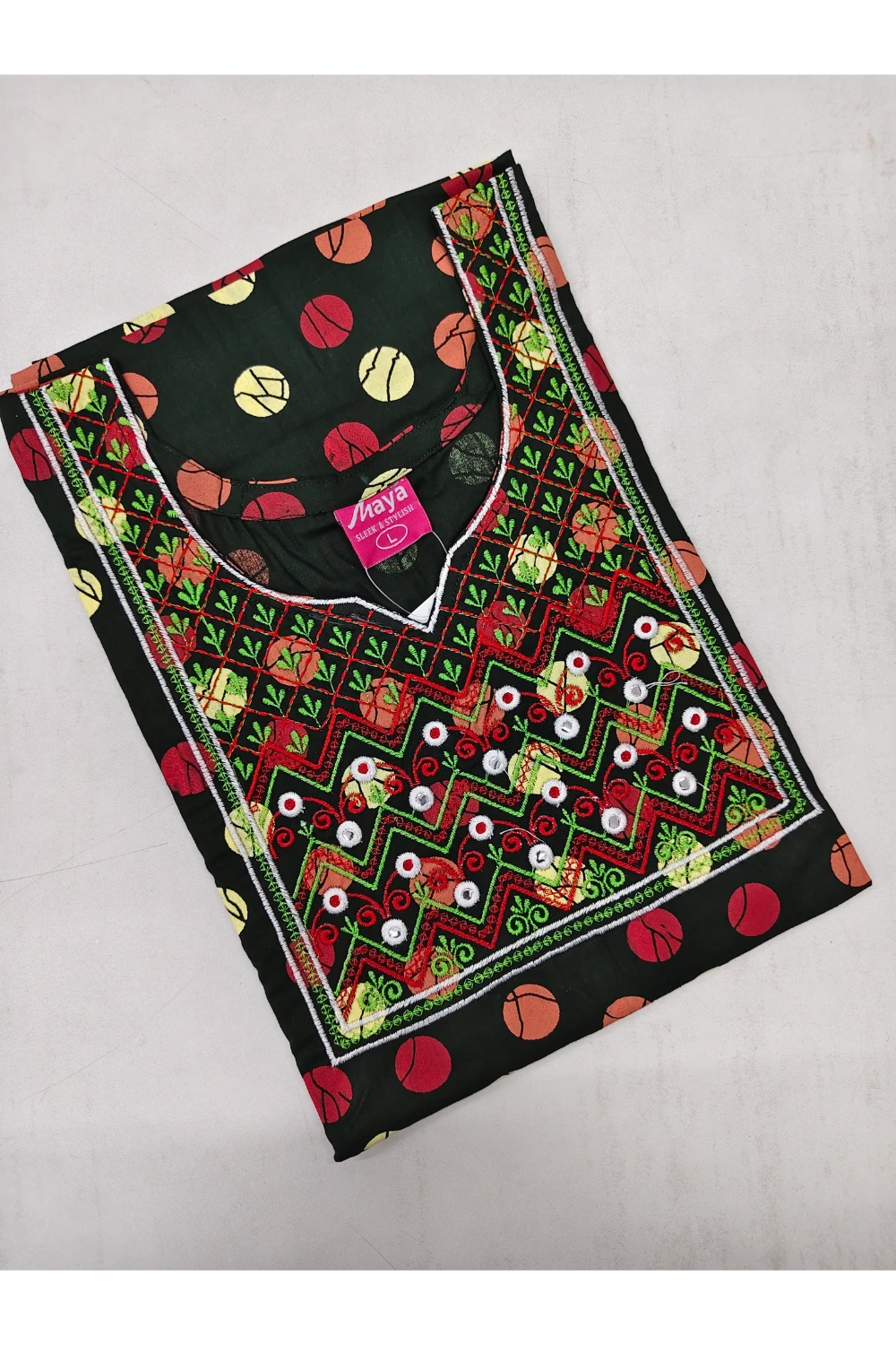 Mirror Work Cotton Nighty with Elegant Embroidery – Soft & Stylis