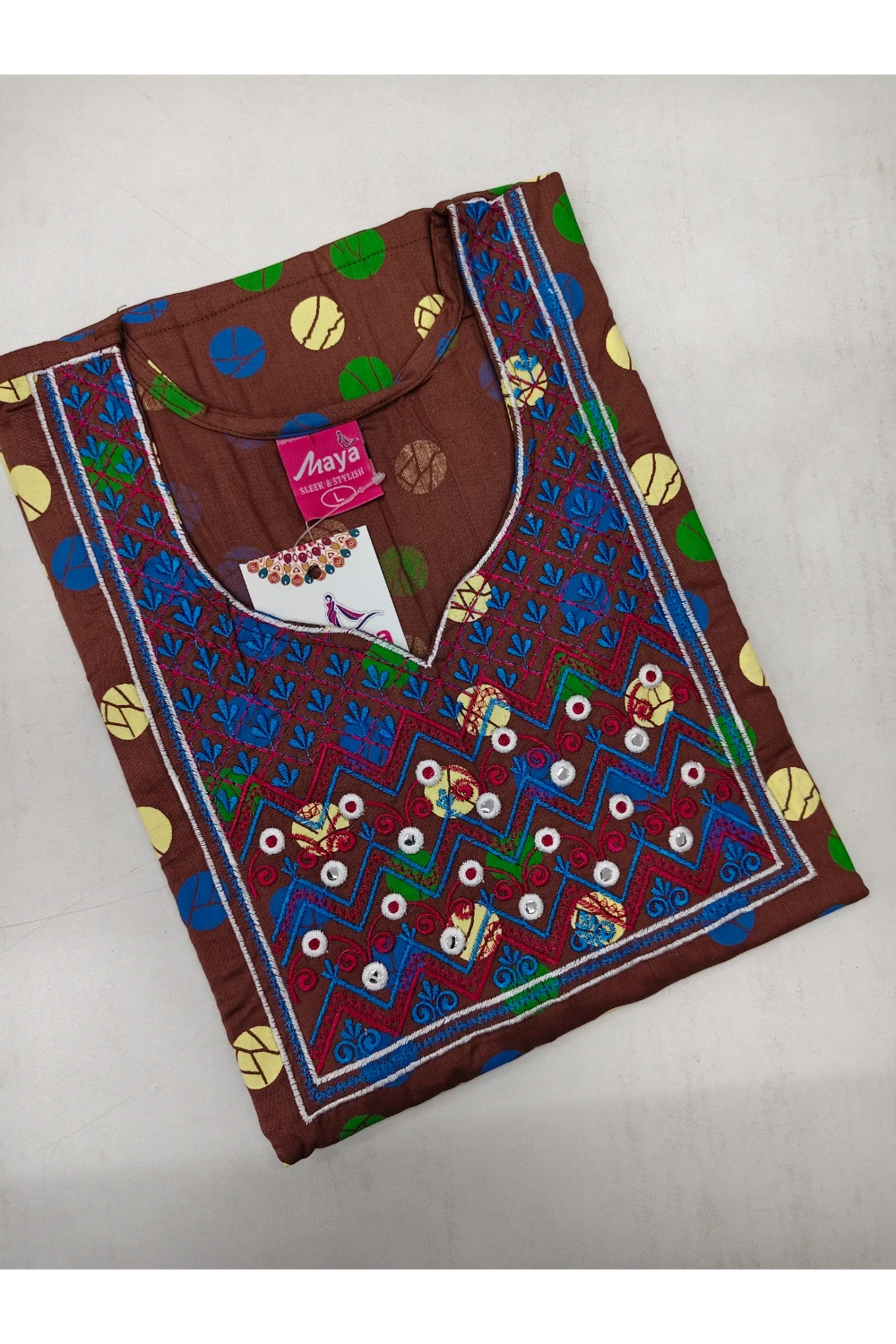 Mirror Work Cotton Nighty with Elegant Embroidery – Soft & Stylis