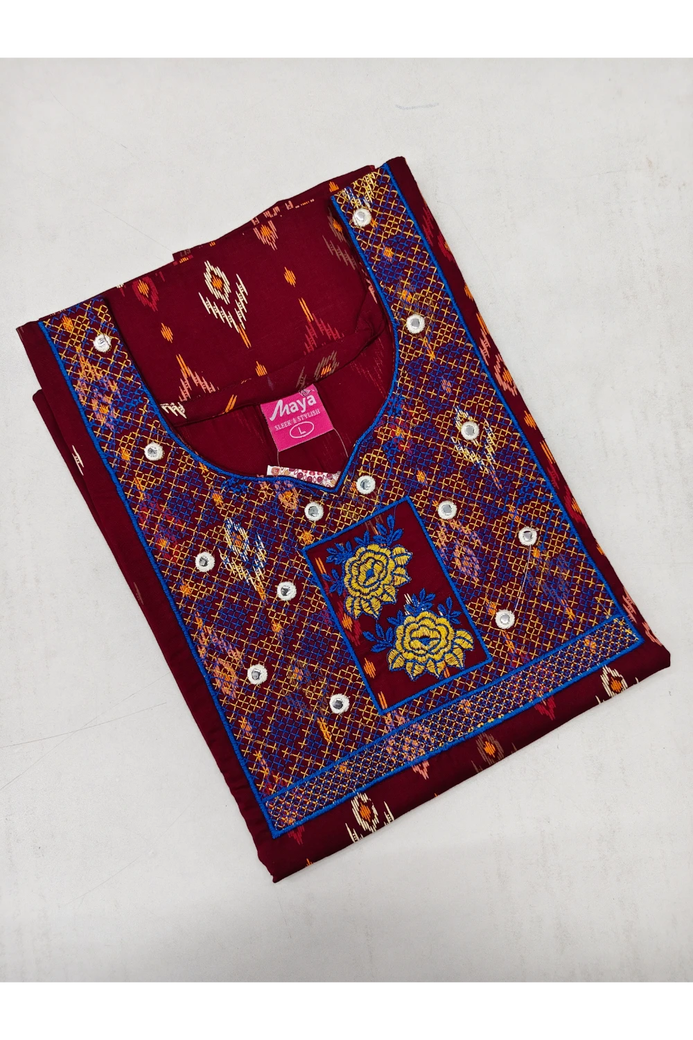 Mirror Work Cotton Nighty with Elegant Embroidery – Soft & Stylis