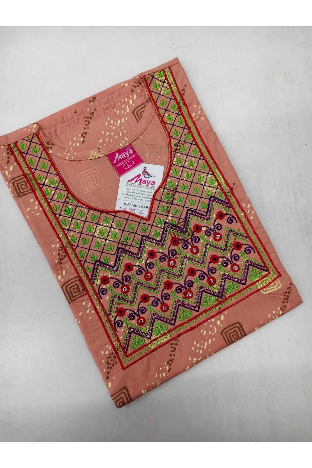 Mirror Work Cotton Nighty with Elegant Embroidery – Soft & Stylis