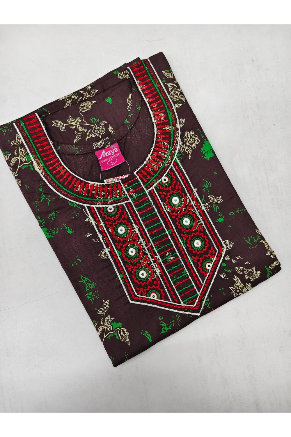 Mirror Work Cotton Nighty with Elegant Embroidery – Soft & Stylis