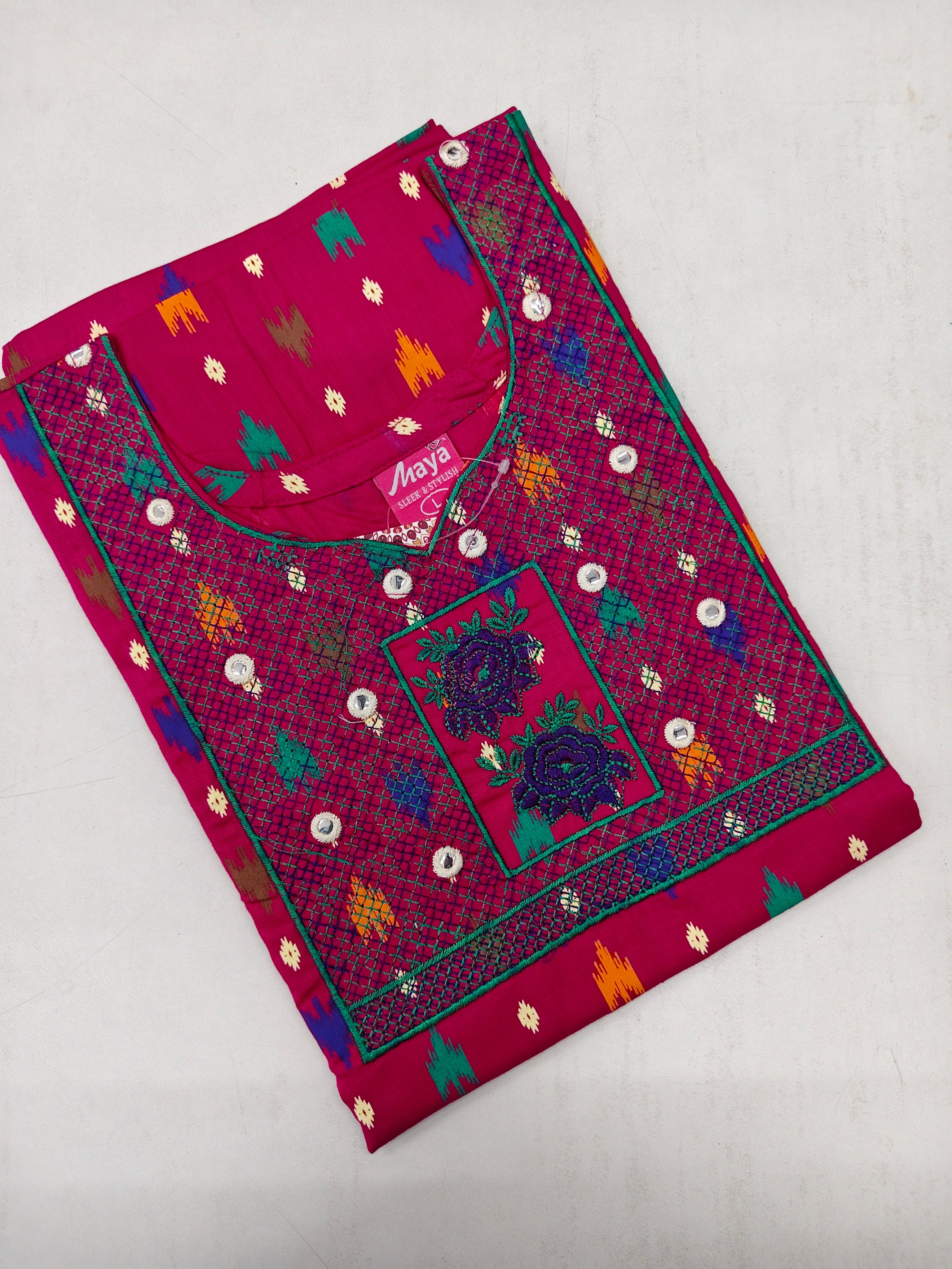 Mirror Work Cotton Nighty with Elegant Embroidery – Soft & Stylis