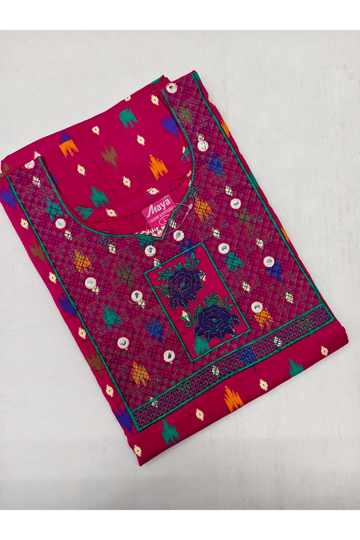 Mirror Work Cotton Nighty with Elegant Embroidery – Soft & Stylis