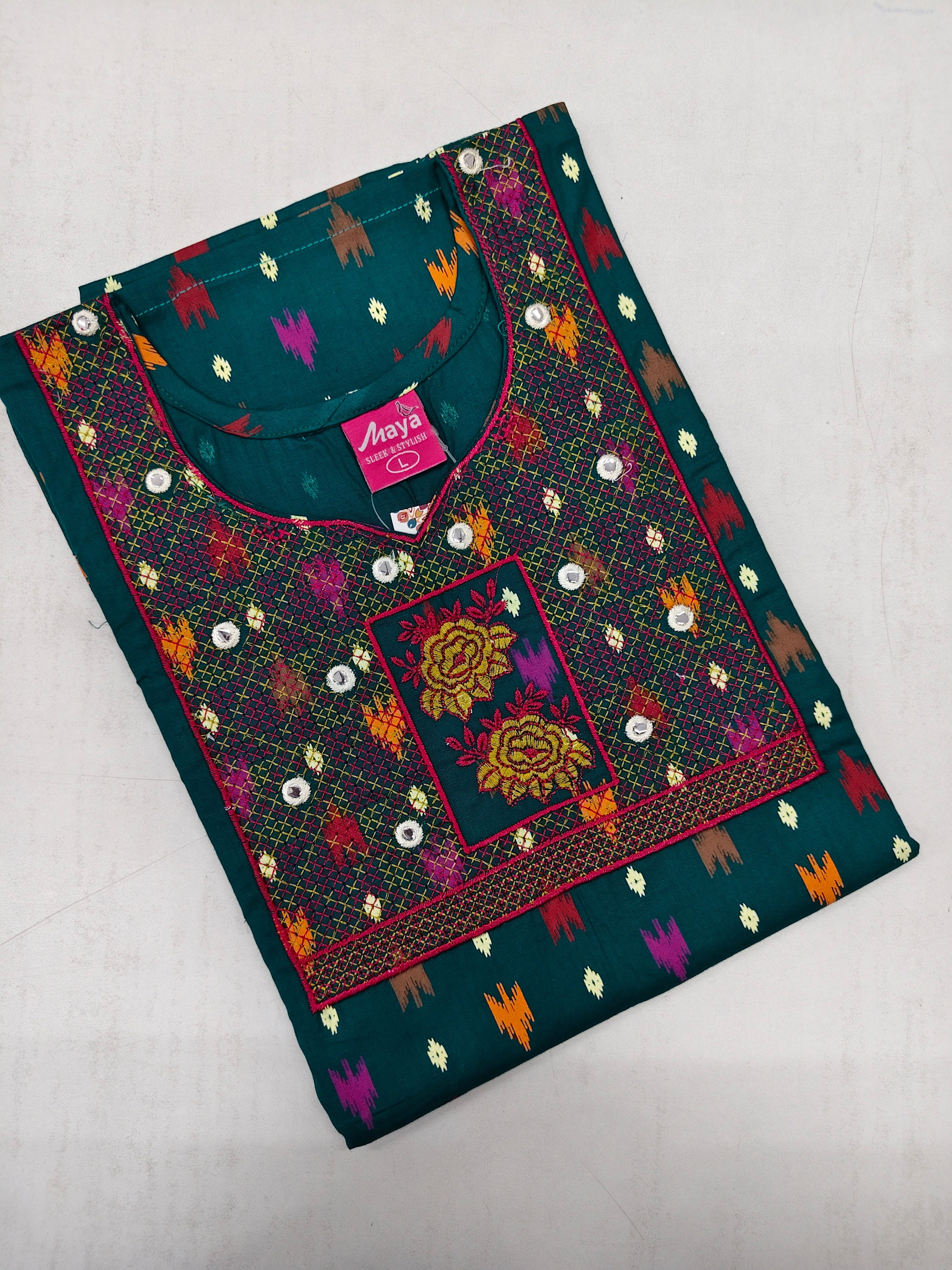 Mirror Work Cotton Nighty with Elegant Embroidery – Soft & Stylis