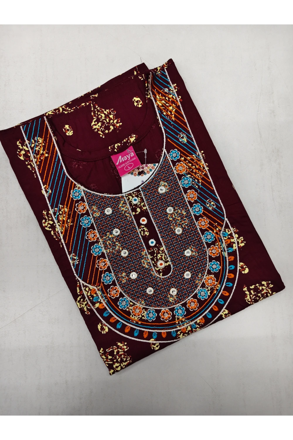 Mirror Work Cotton Nighty with Elegant Embroidery – Soft & Stylis