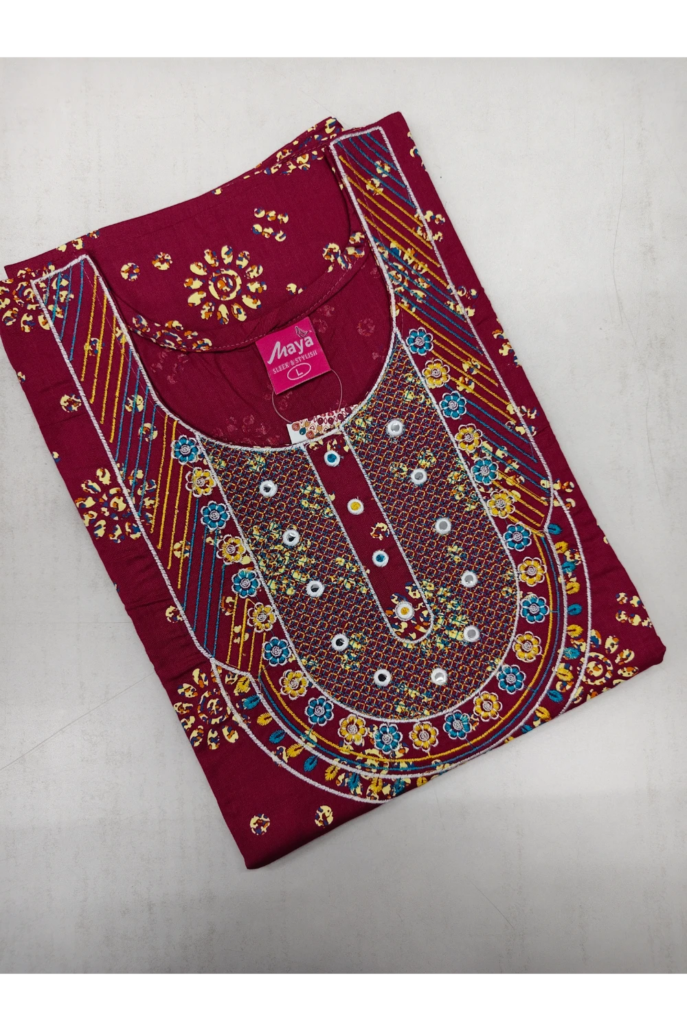 Mirror Work Cotton Nighty with Elegant Embroidery – Soft & Stylis