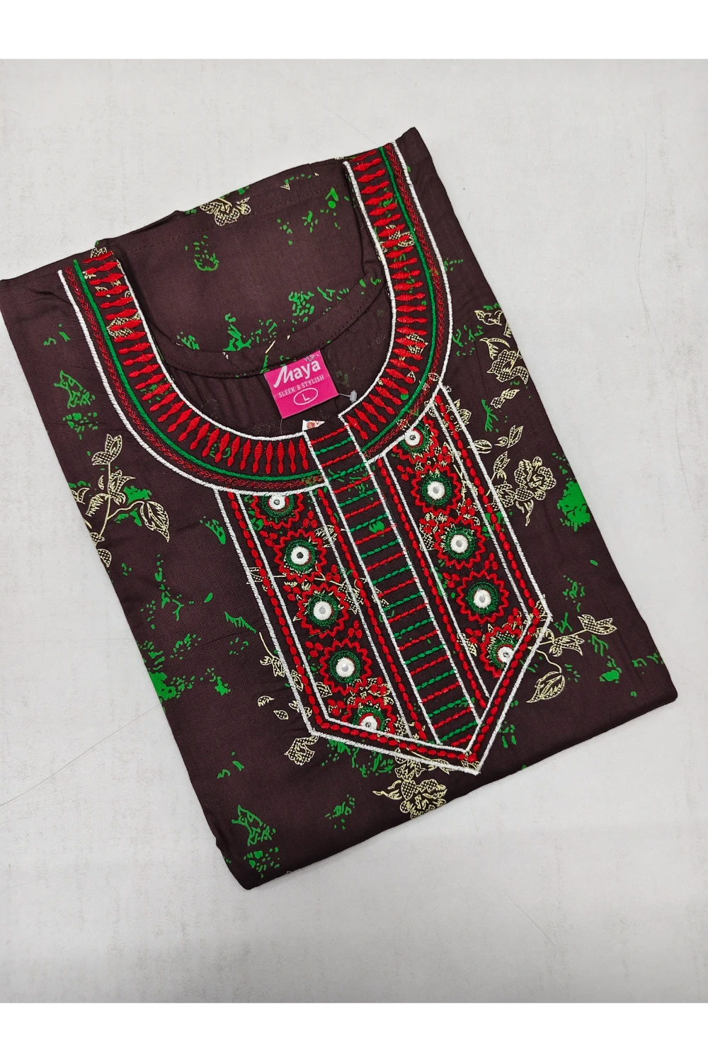 Mirror Work Cotton Nighty with Elegant Embroidery – Soft & Stylis