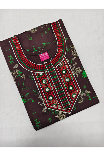 Mirror Work Cotton Nighty with Elegant Embroidery – Soft & Stylis