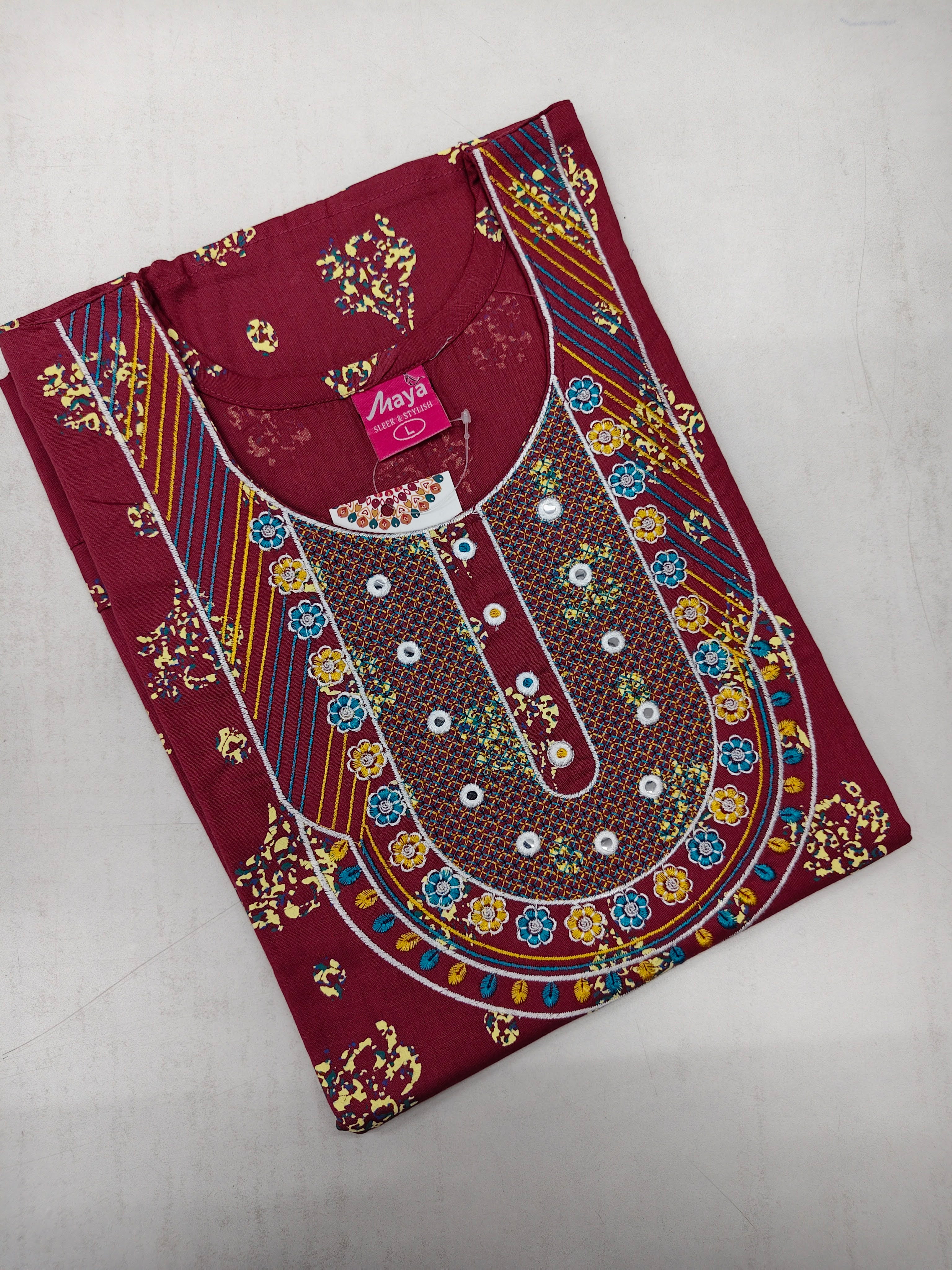 Mirror Work Cotton Nighty with Elegant Embroidery – Soft & Stylis