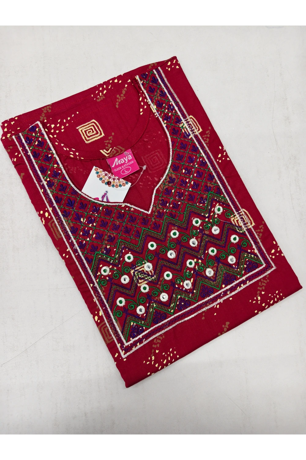 Mirror Work Cotton Nighty with Elegant Embroidery – Soft & Stylis