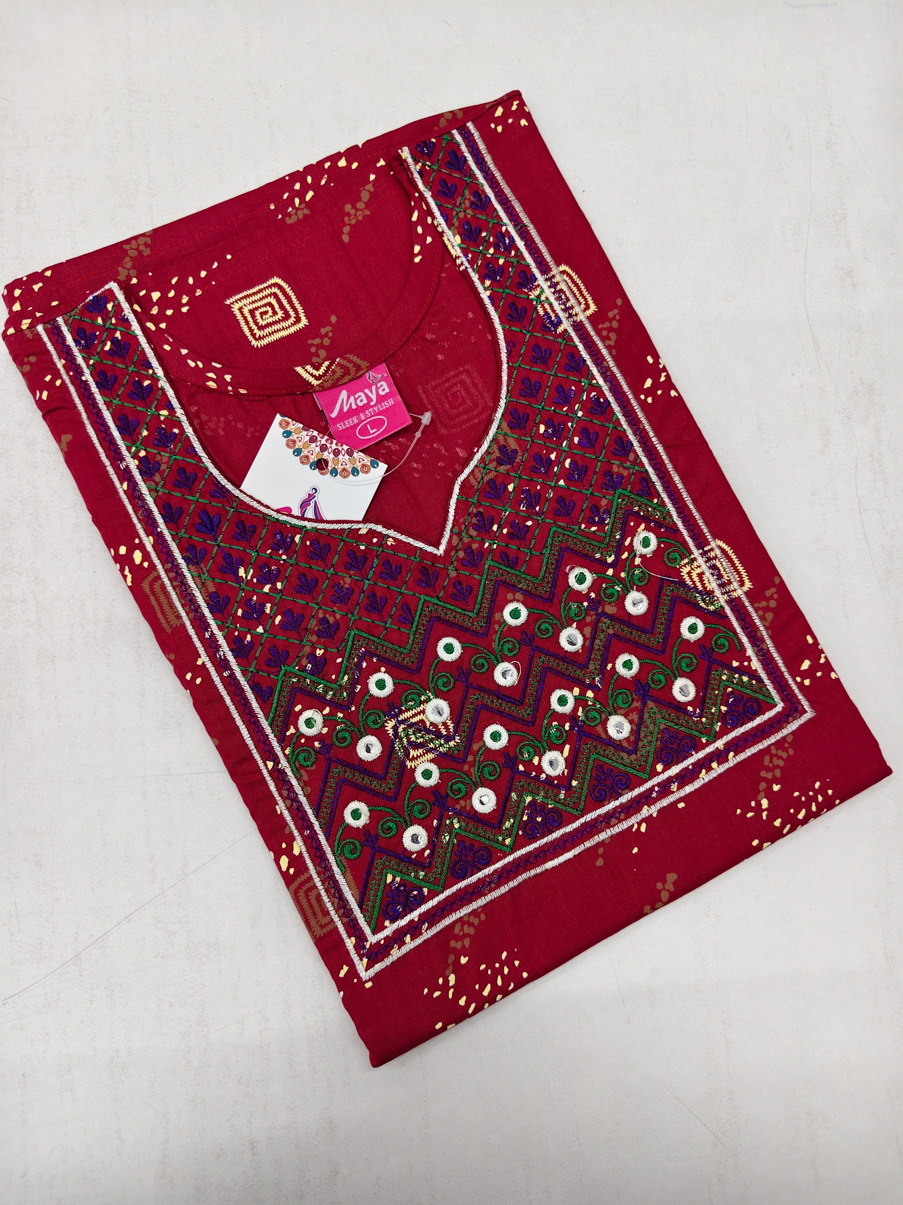 Mirror Work Cotton Nighty with Elegant Embroidery – Soft & Stylis