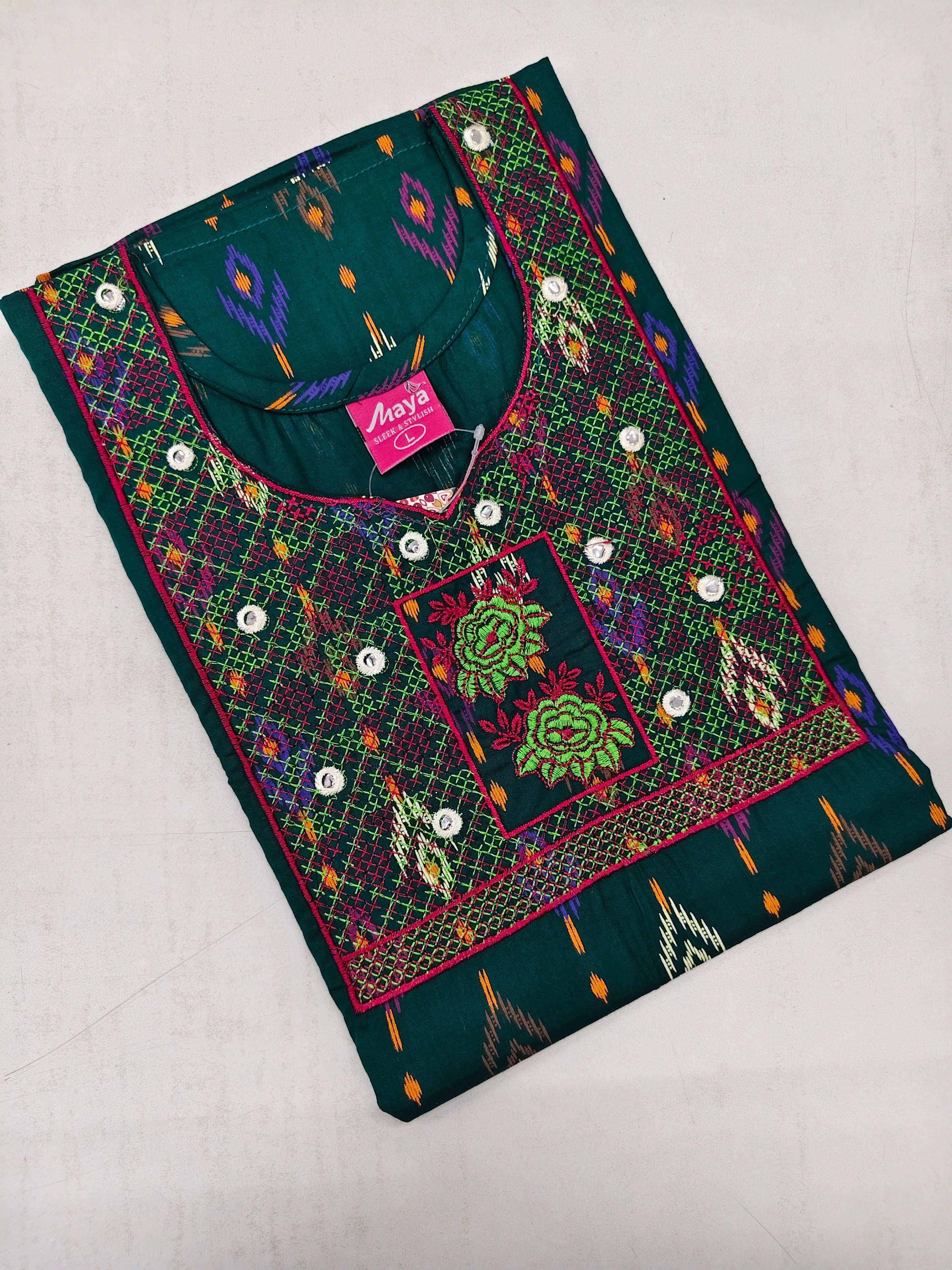 Mirror Work Cotton Nighty with Elegant Embroidery – Soft & Stylis