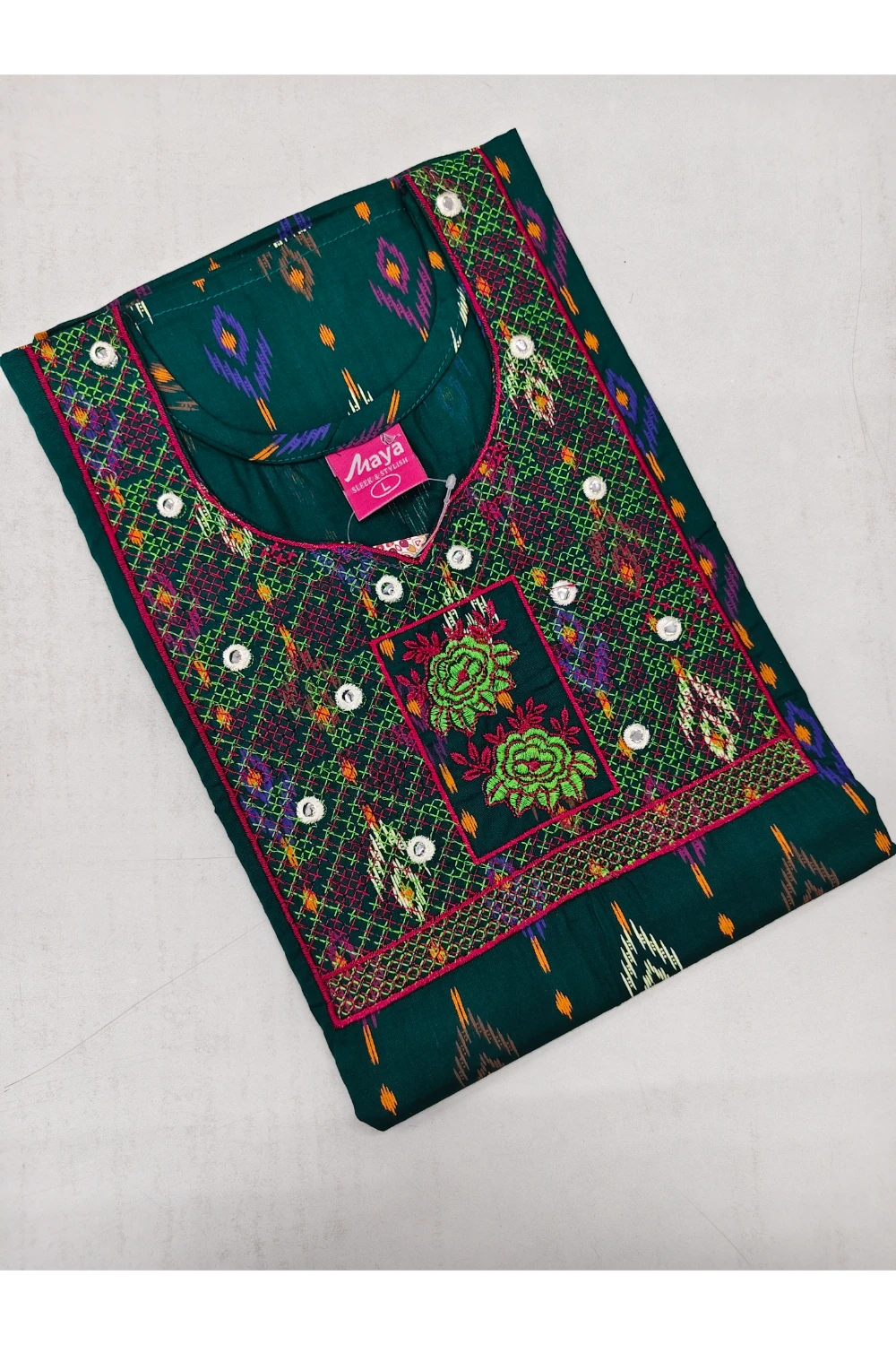 Mirror Work Cotton Nighty with Elegant Embroidery – Soft & Stylis