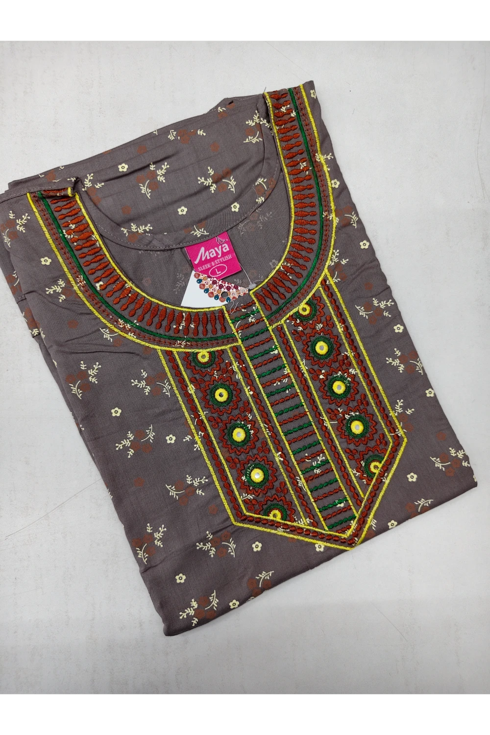 Mirror Work Cotton Nighty with Elegant Embroidery – Soft & Stylis