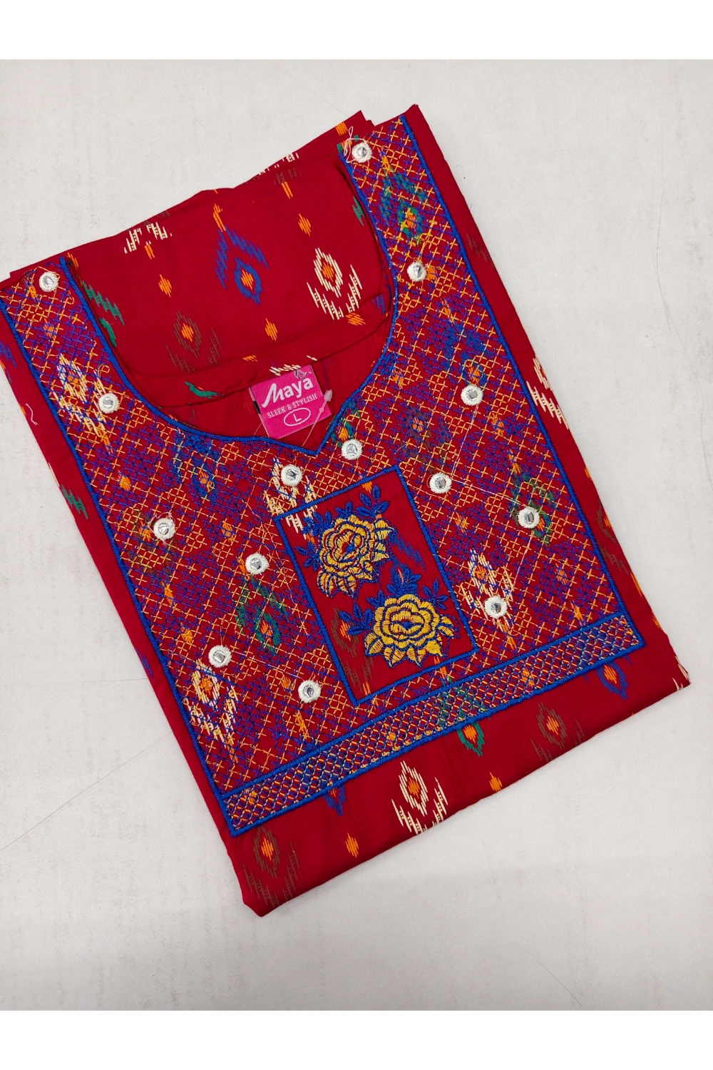 Mirror Work Cotton Nighty with Elegant Embroidery – Soft & Stylis