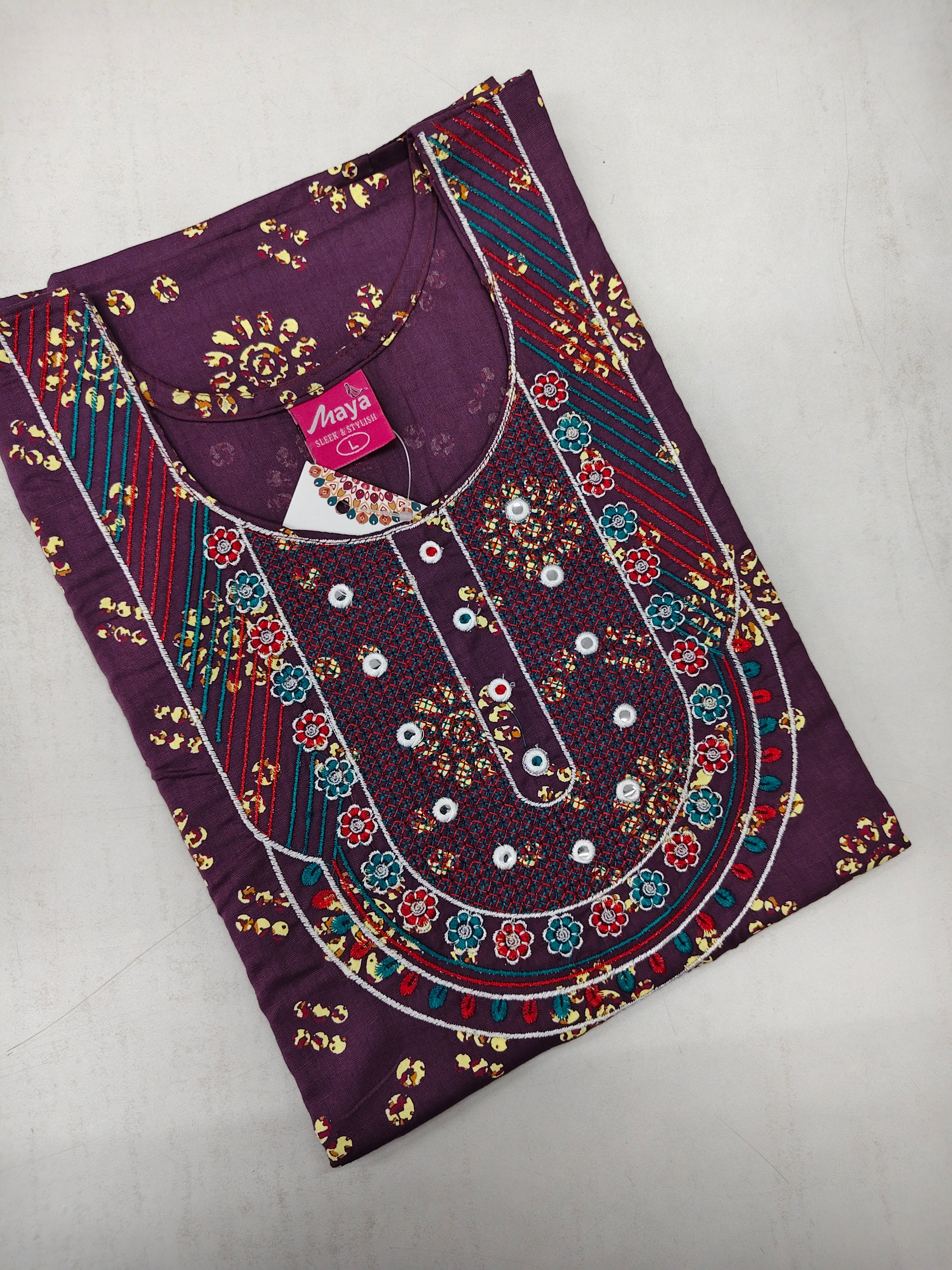 Mirror Work Cotton Nighty with Elegant Embroidery – Soft & Stylis