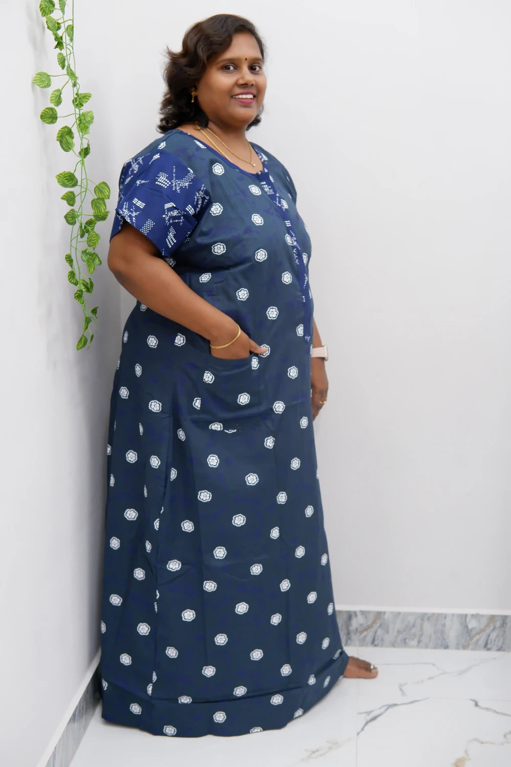Feeding-Friendly Cotton Nighty with Long Zip